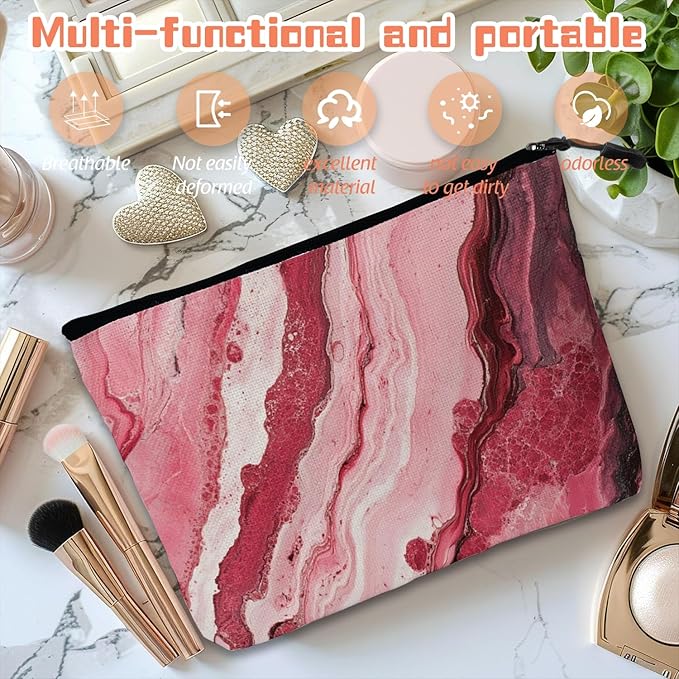 Scribesense Cosmetic Bags Travel Makeup Toilet Case Waterproof Pouch for Women Girls 6.7X9.45inches - Abstract Painting With Pink And Red Swirls