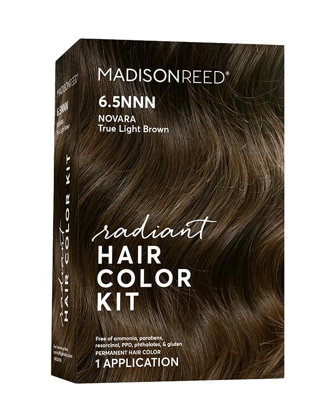 Madison Reed Radiant Hair Color Kit - 100% Gray Coverage for Resistant Grays, 6.5NNN Medium Brown with Warm Golden Undertones (Novara Light Brown) | PPD-Free & Ammonia-Free, 1 Pack