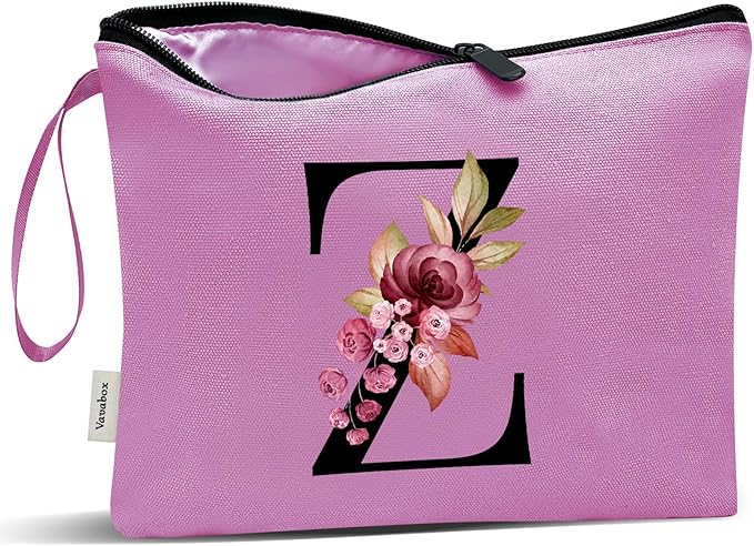 Vavabox A-Z Personalized Makeup Bag, Birthday Gifts for Women Mom, Gifts for Best Friend, Bride Bridesmaid Cosmetic bag (Z, 07-Purple)