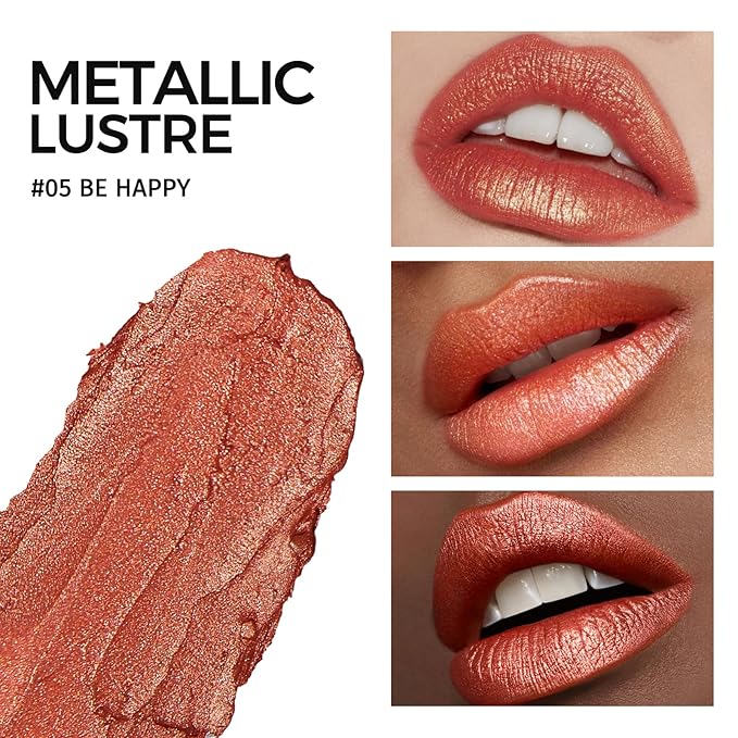 Anglicolor Metallic Orange Red Lipstick,Lightweight Hydrating Formula