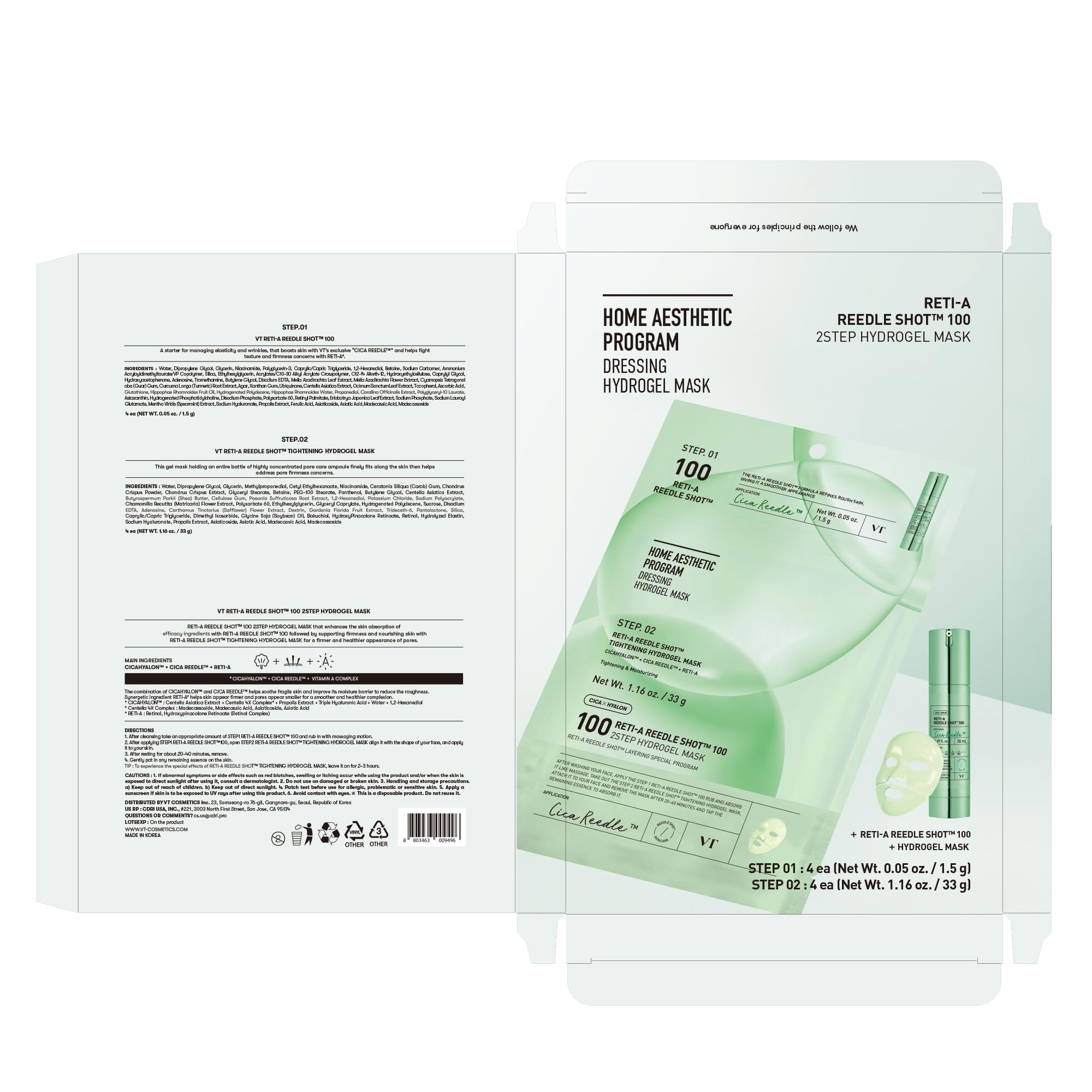 VT COSMETICS Reti-A Reedle Shot 100 2-Step Hydrogel Mask(34.5gx4ea), Intensive Tightening, Exosome Retinol, Overnight Melting Mask, Ideal for Retinol Beginners, Korean Facial Mask