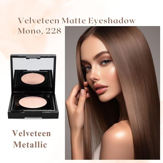 Velveteen Matte Eyeshadow Mono, 228 - Eye Makeup, Pressed Powder EYESHADOW with Almond Oil - Intense or Subtle Shading - 0.105 oz