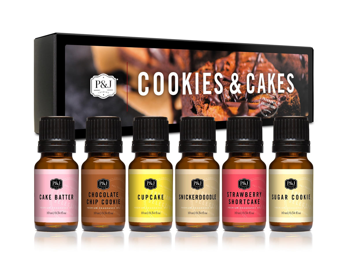 P&J Fragrance Oil Favorites Set | Fresh Cotton, Amber, Leather, Strawberry Shortcake, Lilac, Vanilla for Candle Making, Soap Making Supplies, Diffuser Oils Scents