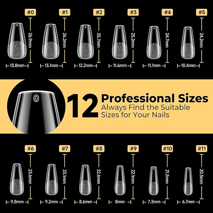 UNA GELLA 600Pcs Medium Coffin Nails Tips, Gel Nail Tips Coffin Pre Etched Press On Nails Fake Soft Gel Nail Tips For Nail Extension Ombre Stlye Art Home DIY Salon 12 Sizes