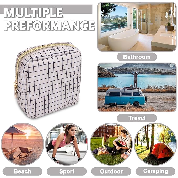 UIXIZQ Mini Makeup Pouch for Purse, Nylon Travel Toiletry Organizers Small Cosmetic Bag for Women Girl, Checkered Cute Zipper Coin Purse Preppy Storage Bag for School Work(Mini-Checkered)