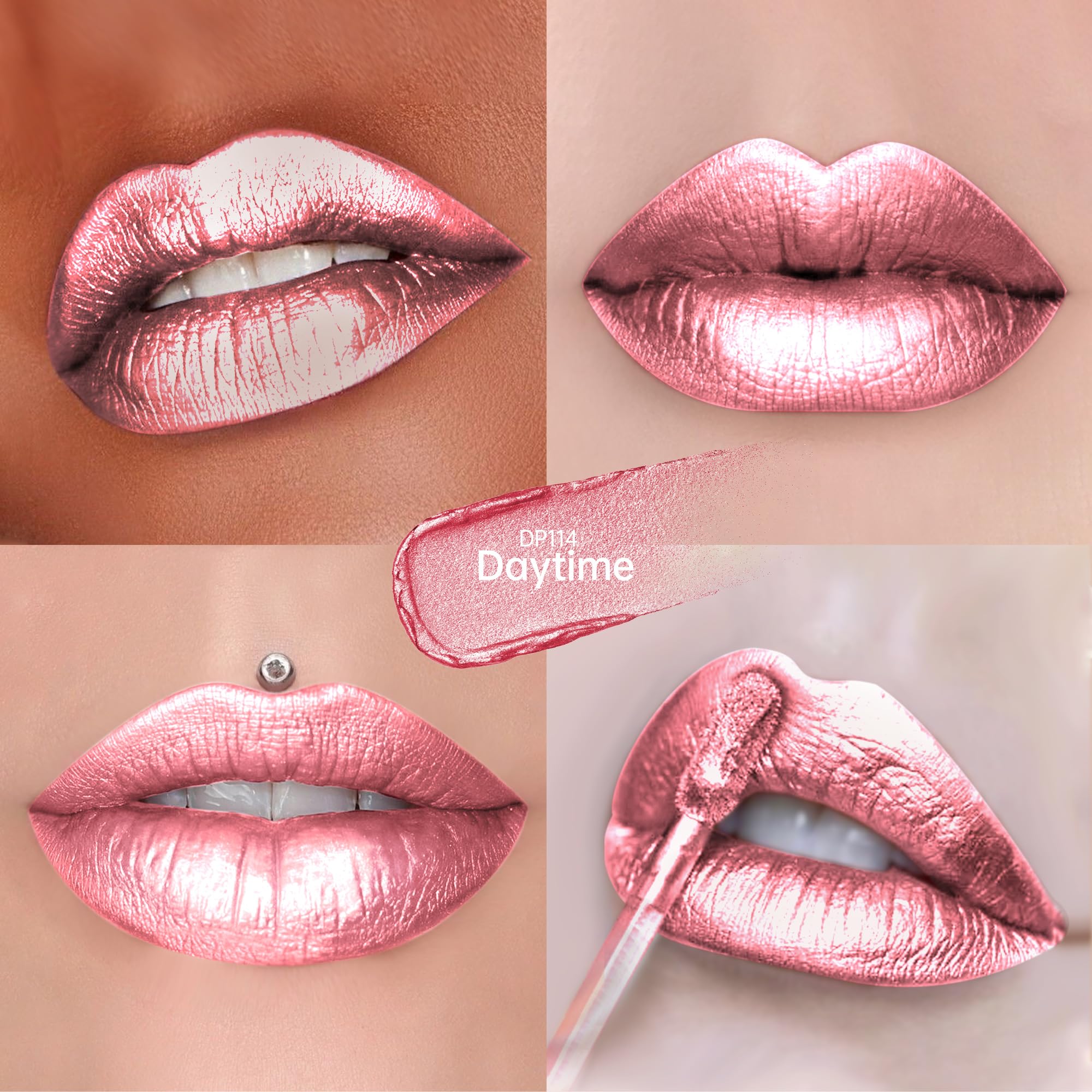 Depuplum Pink Lipsticks for Women Metallic Glitter Lipstick Long Lasting