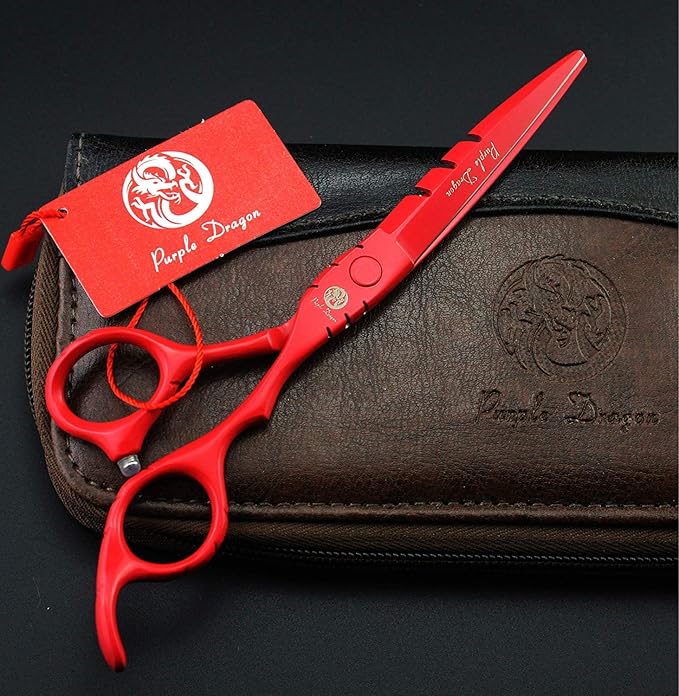 Purple Dragon 5.5 inch Hair Cutting Scissors Kit with Bag for Barbers - Red