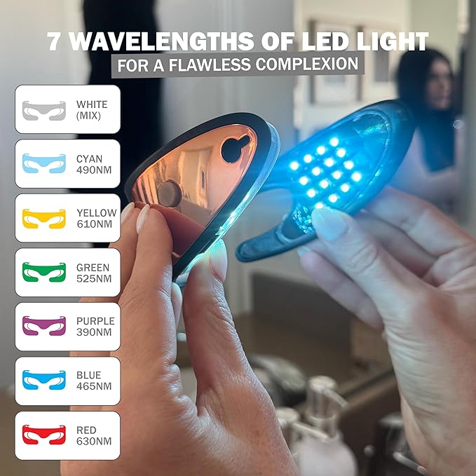 GLO24K LED Eye Mask with 7 Color Modes - Rechargeable Red Light Beauty Mask with 108 LEDs, Lightweight Face Light Mask for Under-Eye Area and Radiant-Looking Skin