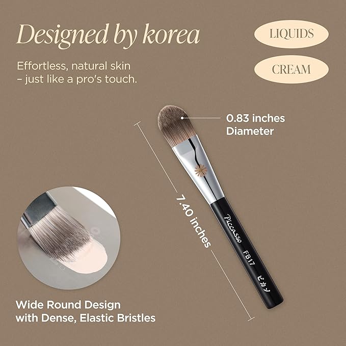 Piccasso FB17 Curved Foundation Brush for Liquid Makeup, Cream Foundation