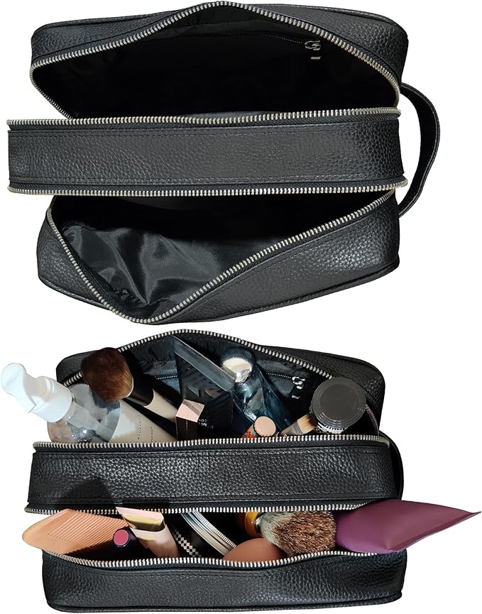 Leather Travel Toiletry Bag for Men, Full Grain Cosmetic Dopp Kit Organizer