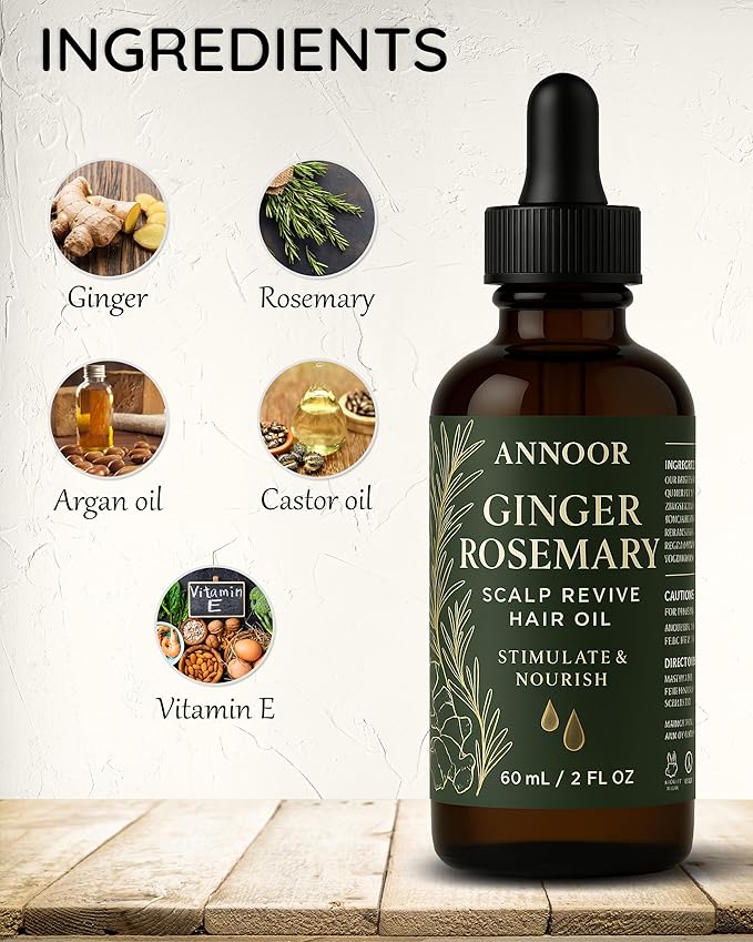 Annoor Ginger Rosemary Hair Oil 2 Fl Oz | Nourish, Strengthen, Shine, and Revitalize for Healthy Hair Growth and Scalp Renewal