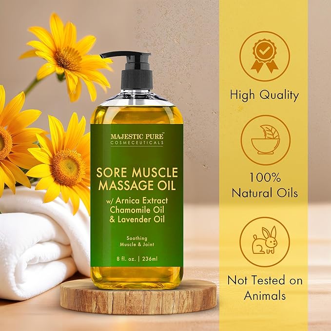 Majestic Pure Arnica Massage Oil for Men & Women, 8 Fl Oz, 2-Pack