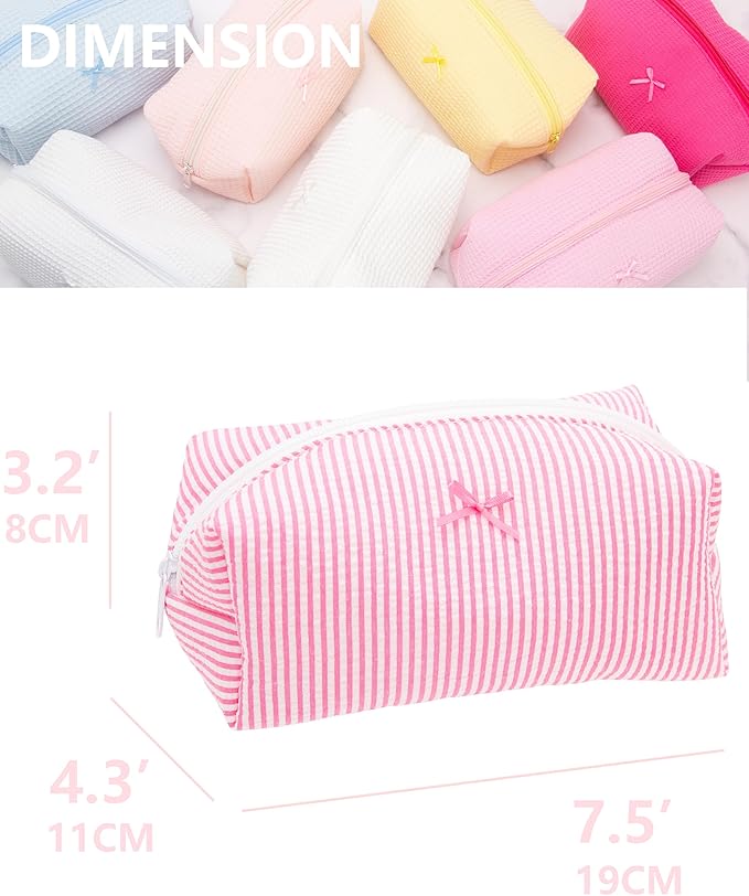 Cozy Makeup Bag for Women,Zipper Cosmetic Pouch,Stripe Candy Pink,6 Pack