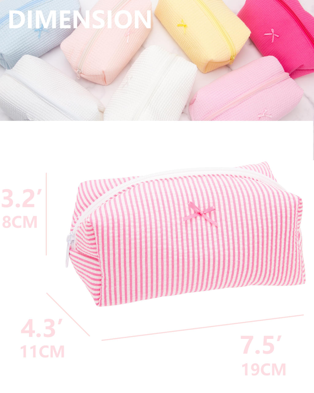 Cozy Makeup Bag for Women,Zipper Cosmetic Pouch,Stripe Candy Pink,6 Pack