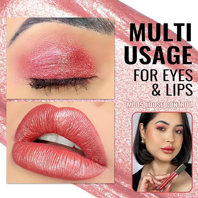 Oulac Orange Red Lipstick for Women, Metallic Lip Gloss Shimmer, Long Lasting Waterproof, Oil-Based Formula, High Impact Lip Color, Transferproof, Vegan & Cruelty-Free MD05