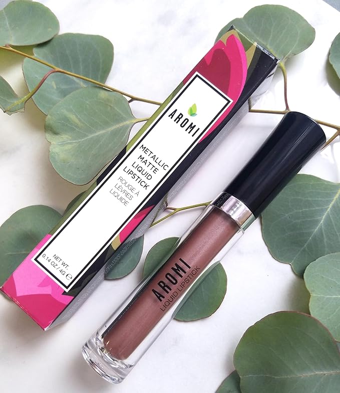 Aromi Brown Sugar Metallic Liquid Lipstick | Light Nude, Taupe Shade