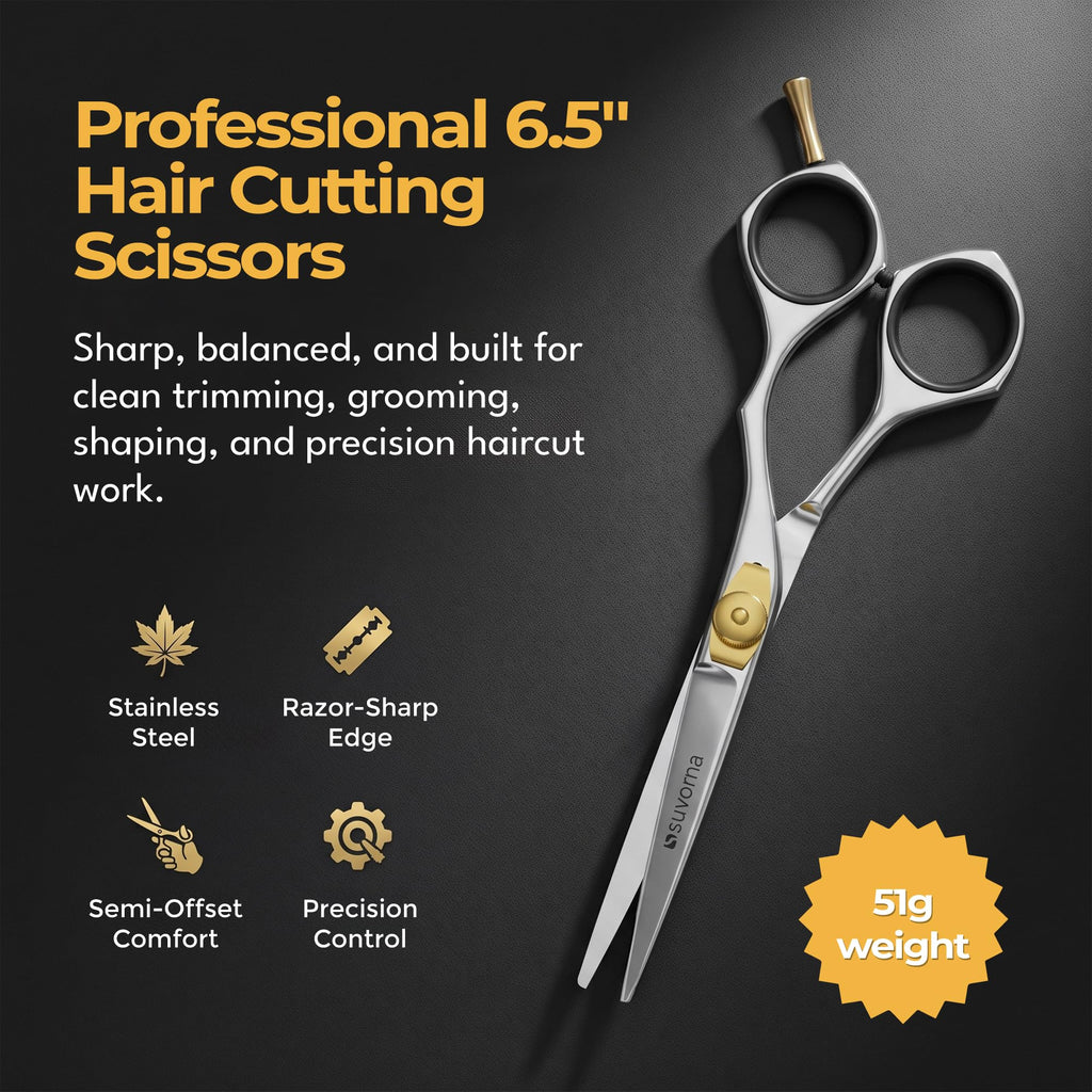Suvorna 6.5" Hair Cutting Scissors for Professionals, Barbers - Hair Shears for Cutting, Trimming, Grooming, Precision - Extremely Sharp Razor Edge - Made With Japanese Stainless Steel for Men, Women.