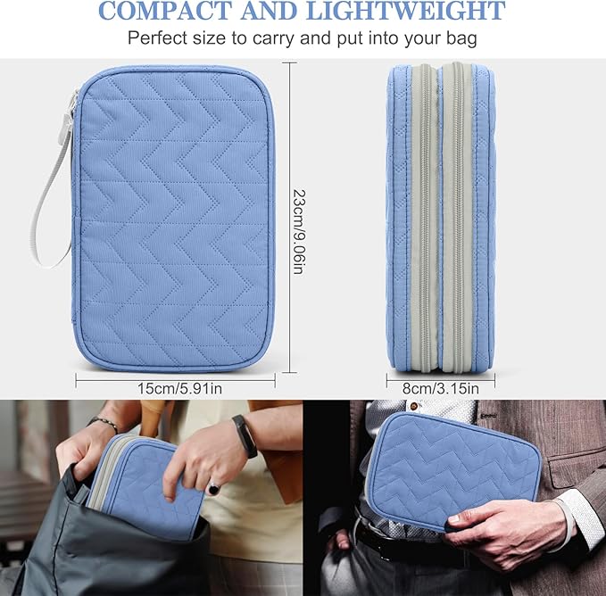 FYY Electronic Organizer, Travel Tech Pouch Bag, Large, Blue Quilted