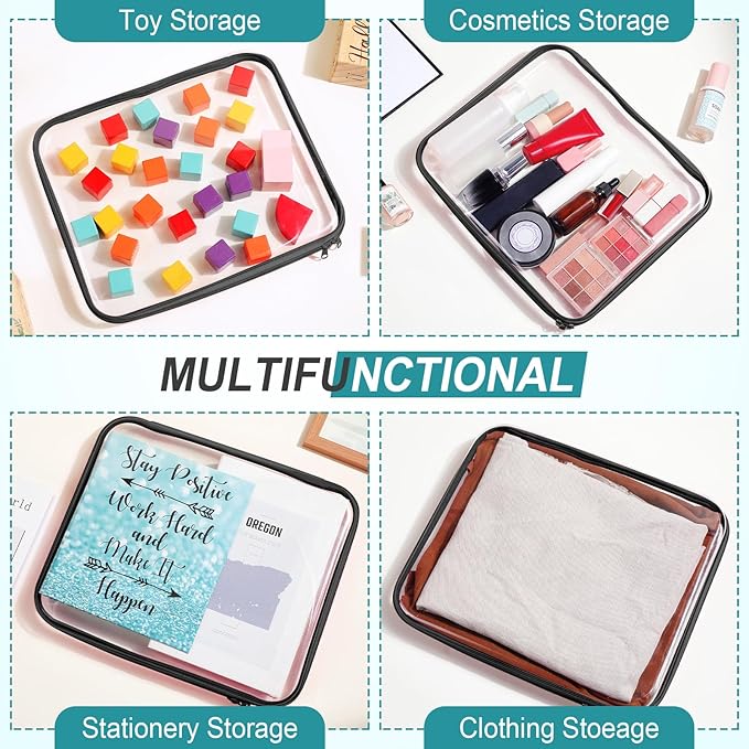 Hoolerry 3 Pcs Clear Hard Zipper Case Hard Plastic Zipper Pouch Makeup Bag Portable Travel Organizer for Cosmetics, Office Supplies, Documents & Toiletries(Black,L)