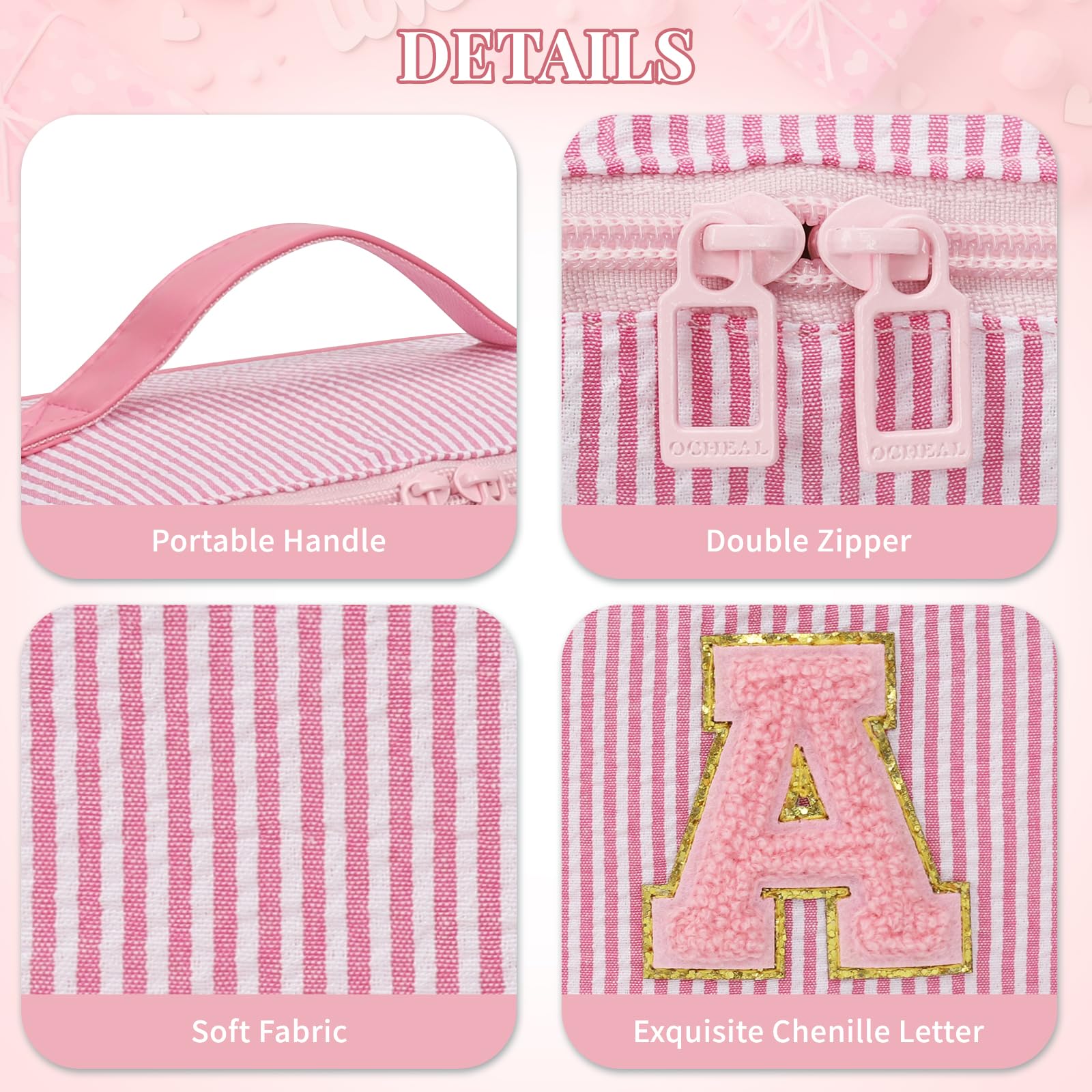 2026 Graduation Gifts - Travel Makeup Bag for Women, 2Pcs Portable Personalized Initial Makeup Organizer Bag, Open Flat Large Cosmetic Bag With Travel Essential Pouch (Pink Letter F)