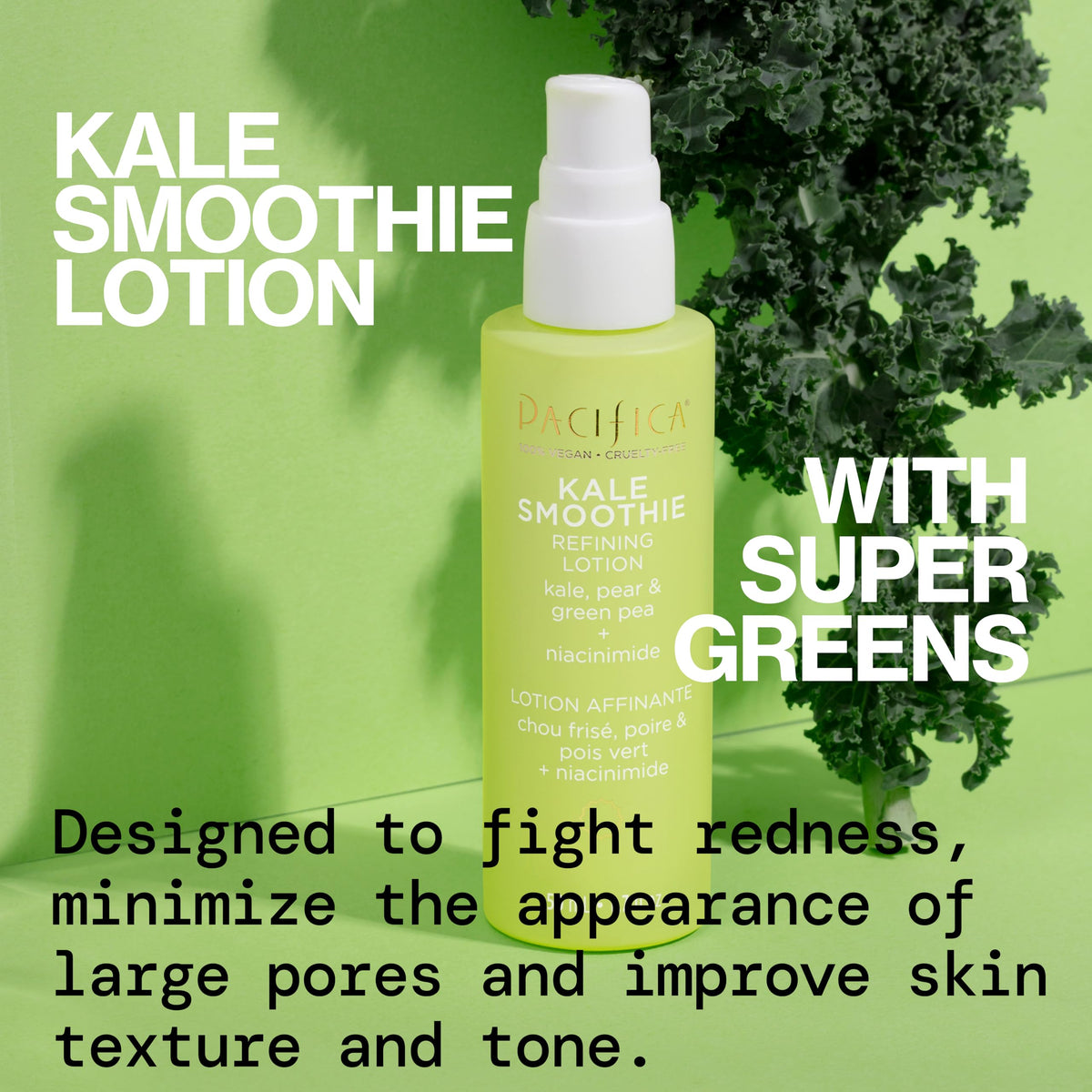 Pacifica Kale Smoothie Face Lotion, Refining Skincare, Face Moisturizer, Niacinamide, Vitamin C and E, Minimize Pores, Face Serum, For All Skin Types, Oily, Combination, Vegan, 1.7 fl oz (1 Count