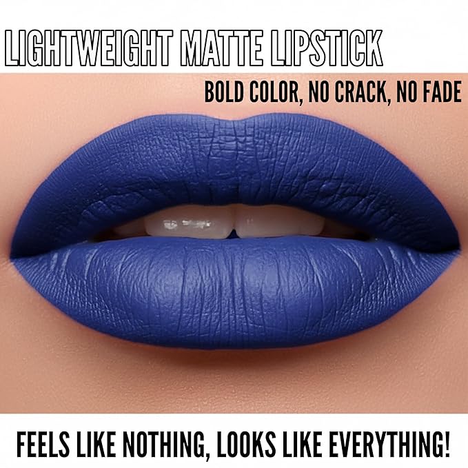 Mynena Hydrating Blue Matte Liquid Lipstick, Long Lasting Lip Stain - Mavi