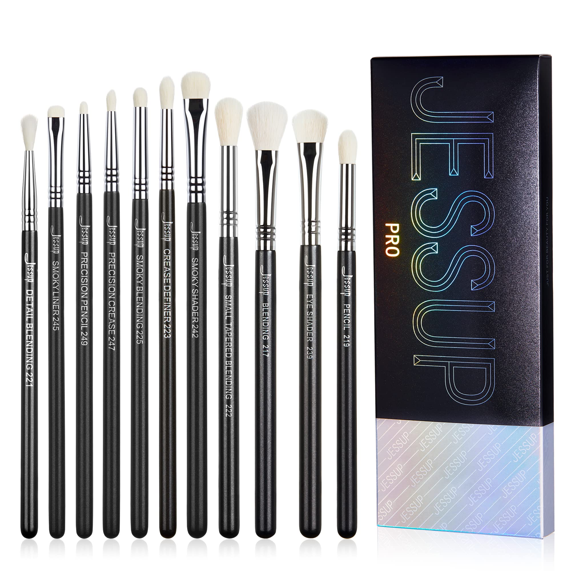 Jessup Eyeshadow Brush Set 11pcs Eye Makeup Brushes Set Professional Eye Shadow Brush Blending Brush Shader Crease Brush Black T340