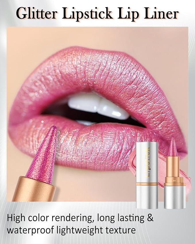 Red Glitter Lipstick Lip Liner,Shimmer Metallic Matte Lip Stain Tint