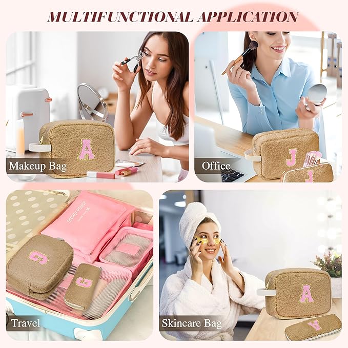 for Valentines Day Gifts, Personalized Initial Cosmetic Bag Pouch for Teen Girls, Preppy Makeup Travel Bags for Daughter Sister Girlfriend, Monogramed Make Up Pouch for Birthday Gifts - Brown Z