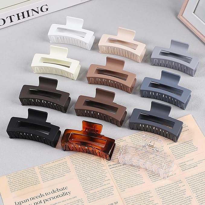 Sisiaipu 3.5 Inch Hair Clips - 12 Pcs Square Jaw Clips for Thick and Thin Hair, Rectangular Hair Accessories for Women and Girls - Neutral