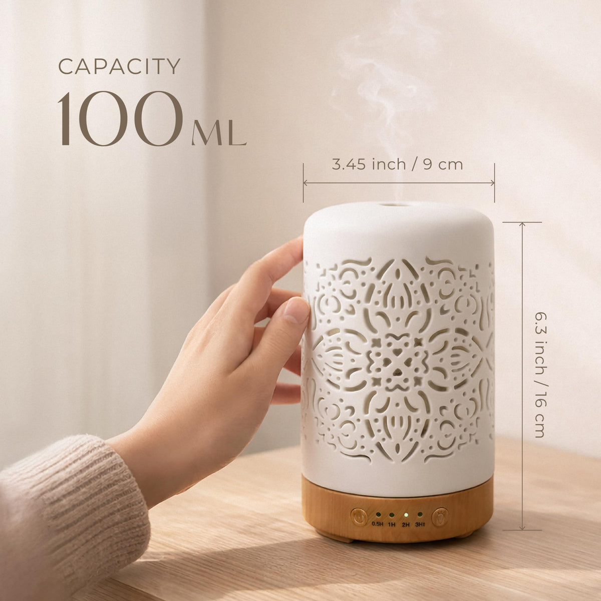 Earnest Living Essential Oil Diffuser White Ceramic Diffuser 100 ml Timers Night Lights and Auto Off Function Home Office Humidifier Aromatherapy Diffusers for Essential Oils