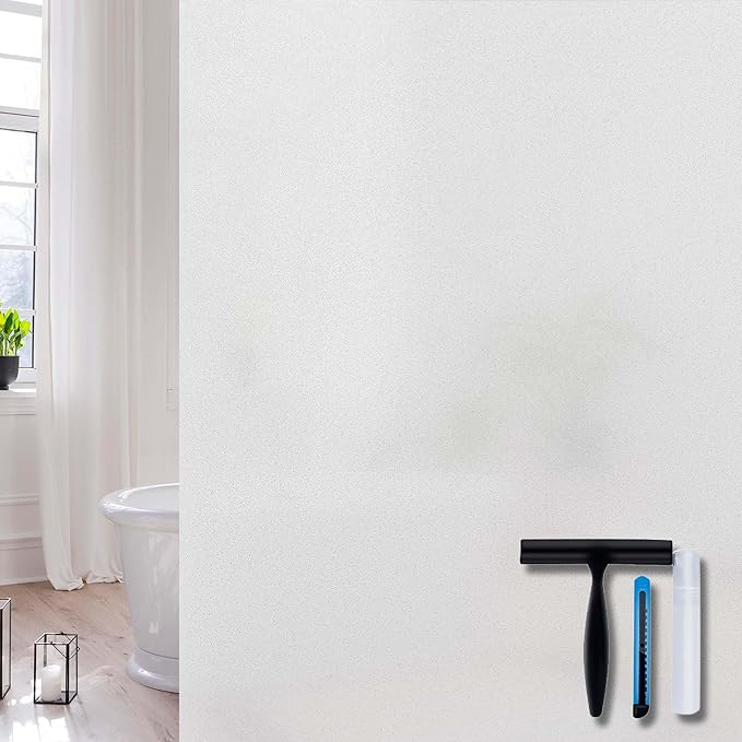 Volcanics Frosted Glass Window Privacy Film with Installation Tools, Removable Static Cling Bathroom Window Film, Heat Control UV Blocking, Peep-Proof, Ideal for Home Office 35.4 x 78.7 Inches