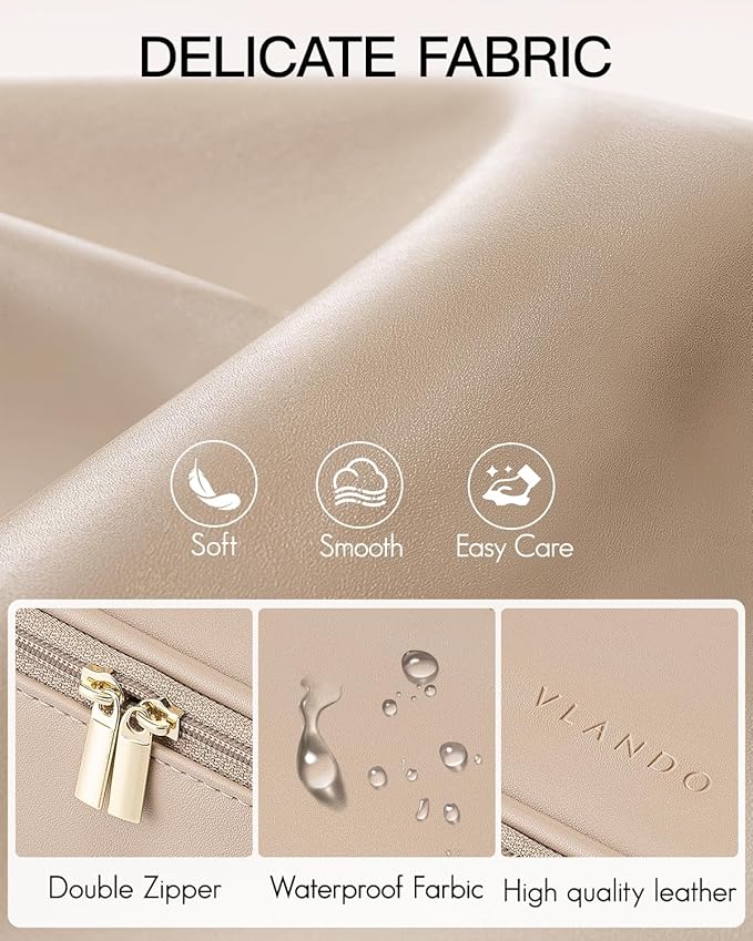 VLANDO Travel Makeup Bag with Separate Brush Storage,Toffee