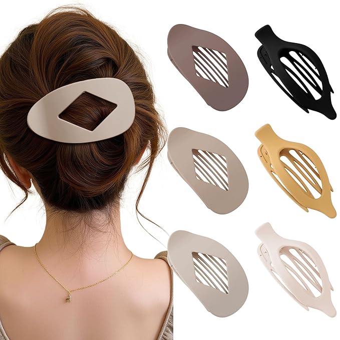 Lourny 6PCS Flat Claw Clips for Women French Flat Hair Clips for Thin Hair