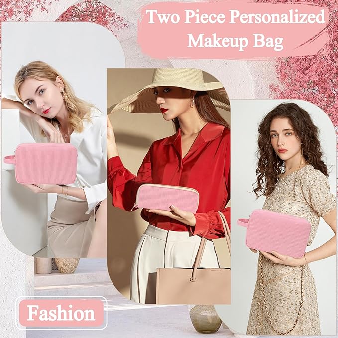 Sernaxi Personalized Initial Makeup Bag Trendy Stuff Corduroy Cosmetic Bag Travel Toiletry Bag, Valentine’s Day Gift Makeup Organizer Case & Makeup Pouch for Women teen Girls Mom Girlfriend Wife