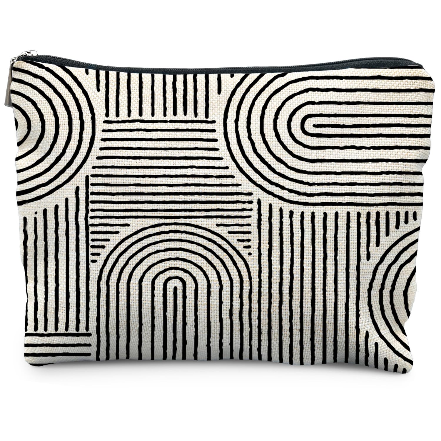 RYYCDOI Abstract Minimalist Black and White Makeup Bag, Aesthetic Boho Rainbow Line Art Cosmetic Bags for Women, Boho Gifts for Women, Contemporary Modern Zipper Makeup Pouch