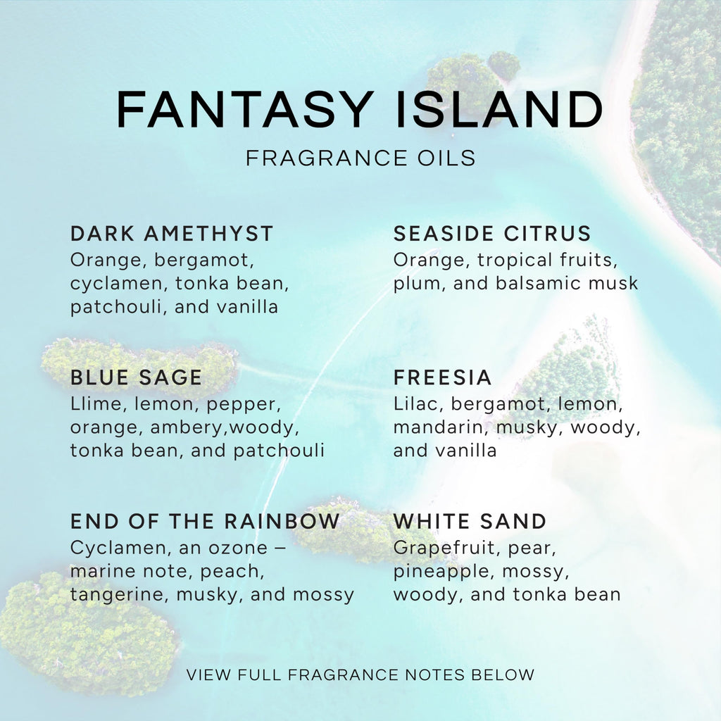 Eternal Essence Oils Fantasy Island Set of 6 Premium Fragrance Oils - Includes Freesia, Dark Amethyst, Blue Sage, End of The Rainbow, White Sand, and Seaside Citrus Scented Oils - 10ML