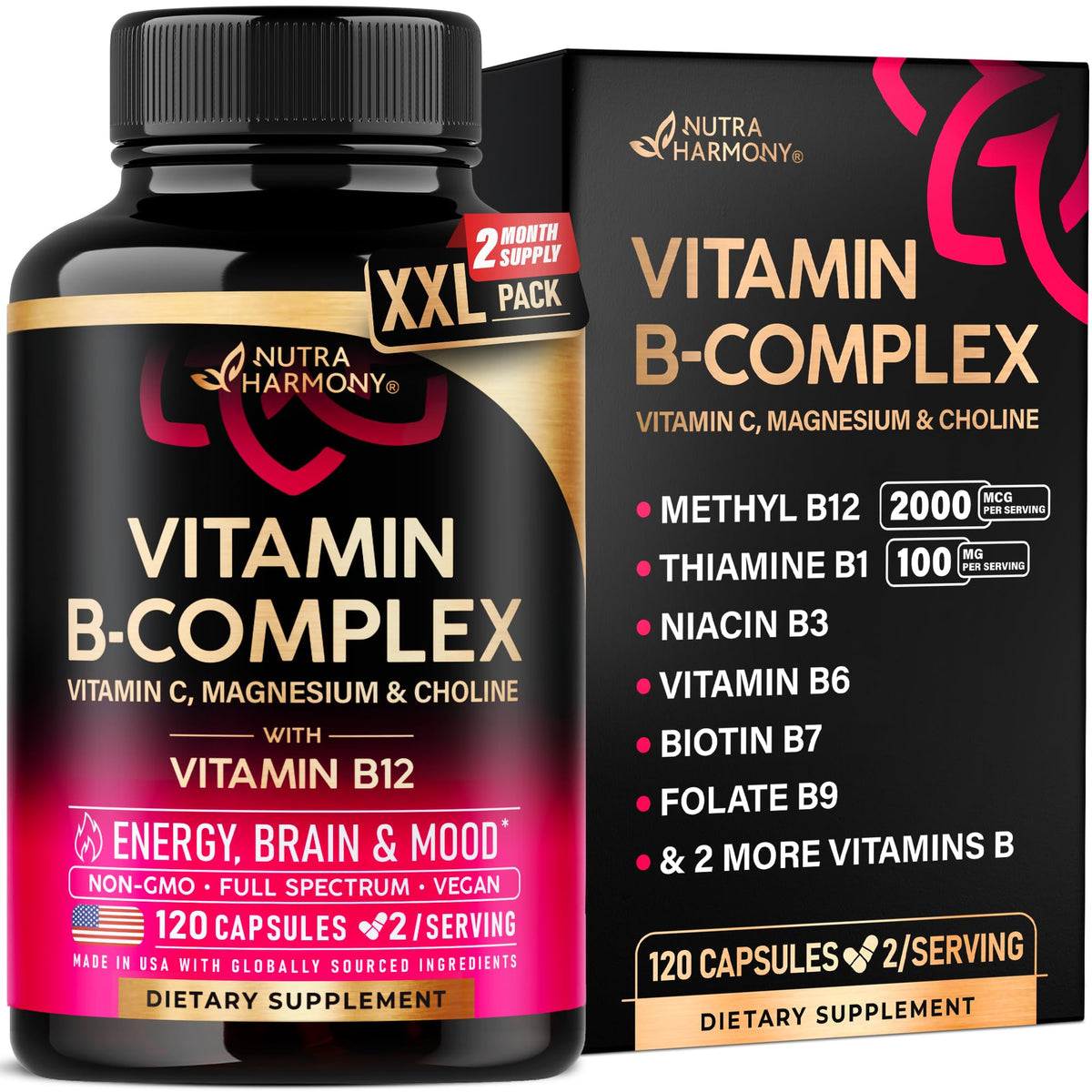 Vitamin B Complex for Men & Women - Full B-Complex & Vitamin B12 - 120 Caps