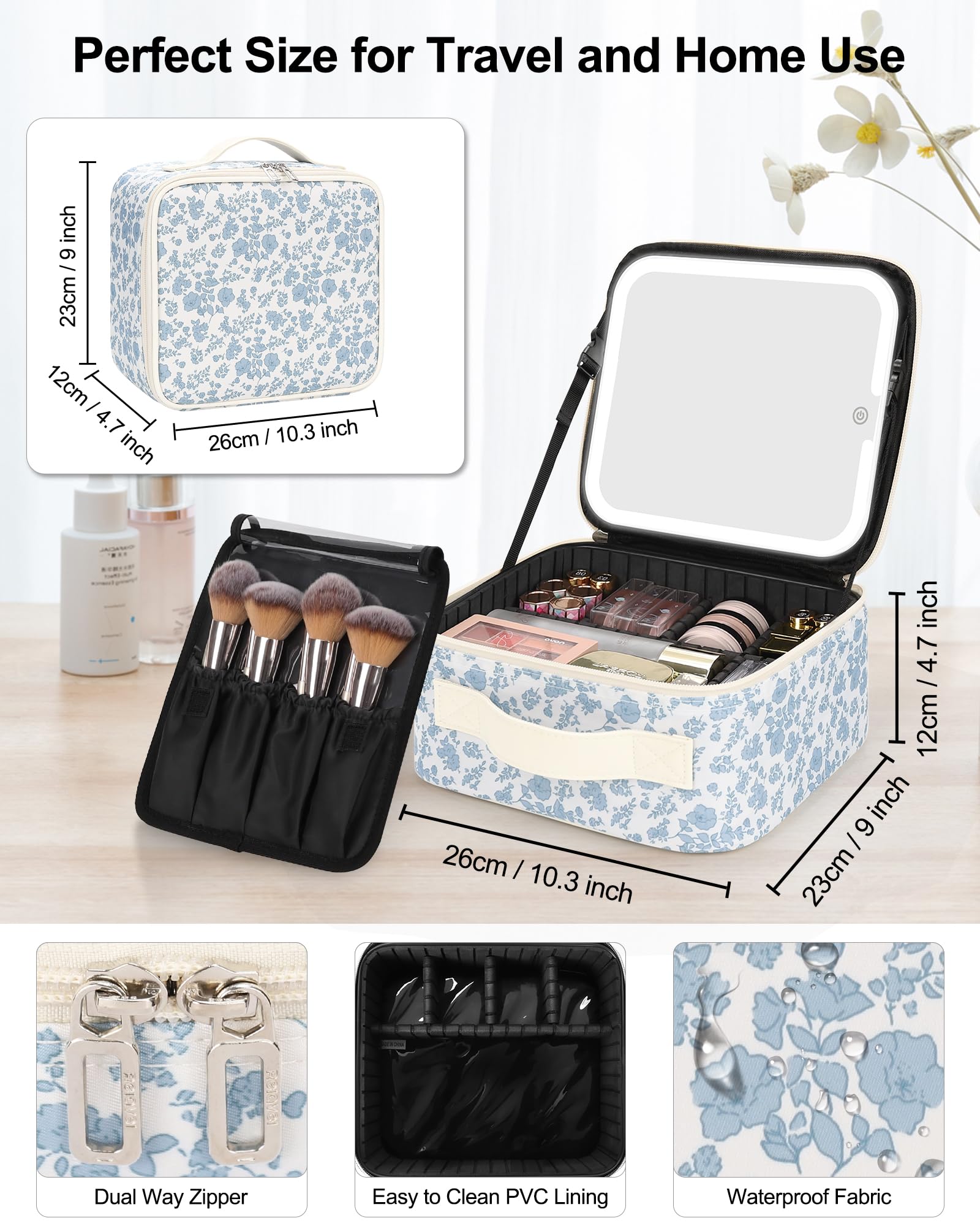 Chomeiu Makeup Bag with LED Mirror, Travel Cosmetic Bag for Women Girls