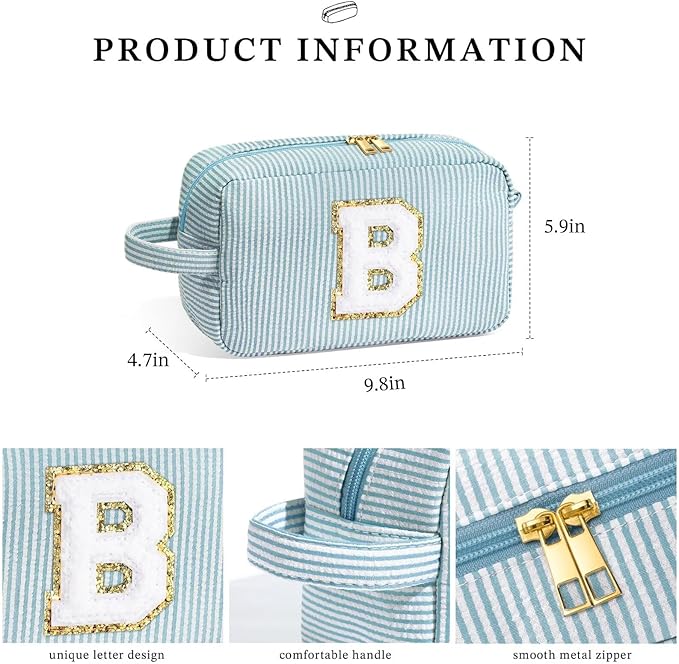 YOOLIFE Initial Cosmetic Bag for Women - Monogram Cute Makeup Bag Cosmetic Case Toiletry Pouch for Women Her Best Friend Sister Teacher, Personalized Birthday Gifts for Women, Green I