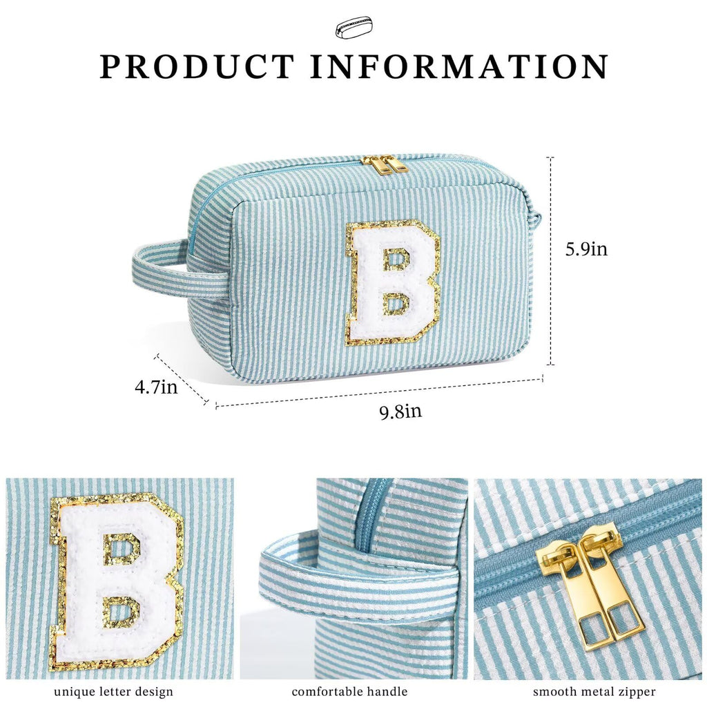 YOOLIFE Initial Cosmetic Bag for Women - Monogram Cute Makeup Bag Cosmetic Case Toiletry Pouch for Women Her Best Friend Sister Teacher, Personalized Birthday Gifts for Women, Green I