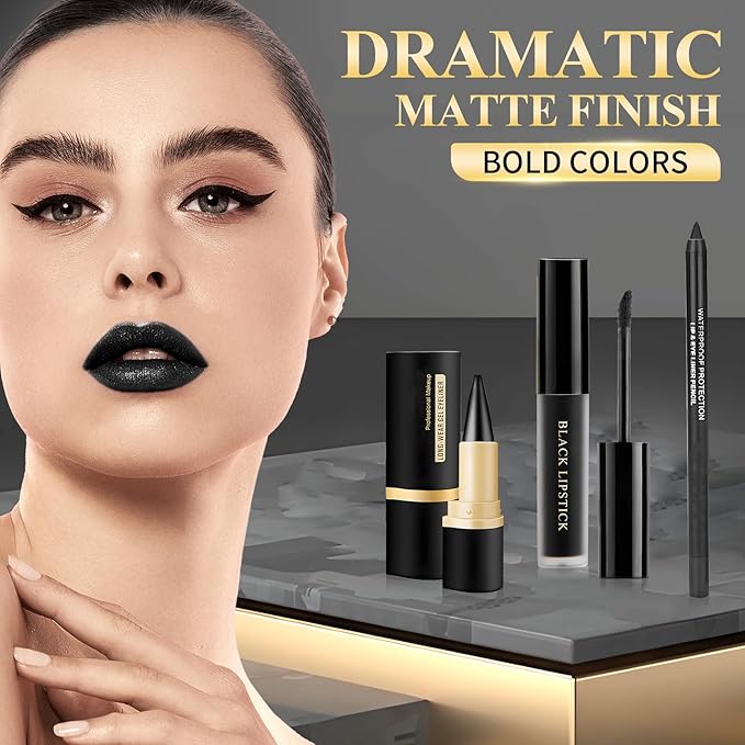 UAOE Black Lipstick Halloween Black Lip Liner Gel Eyeliner Pencil