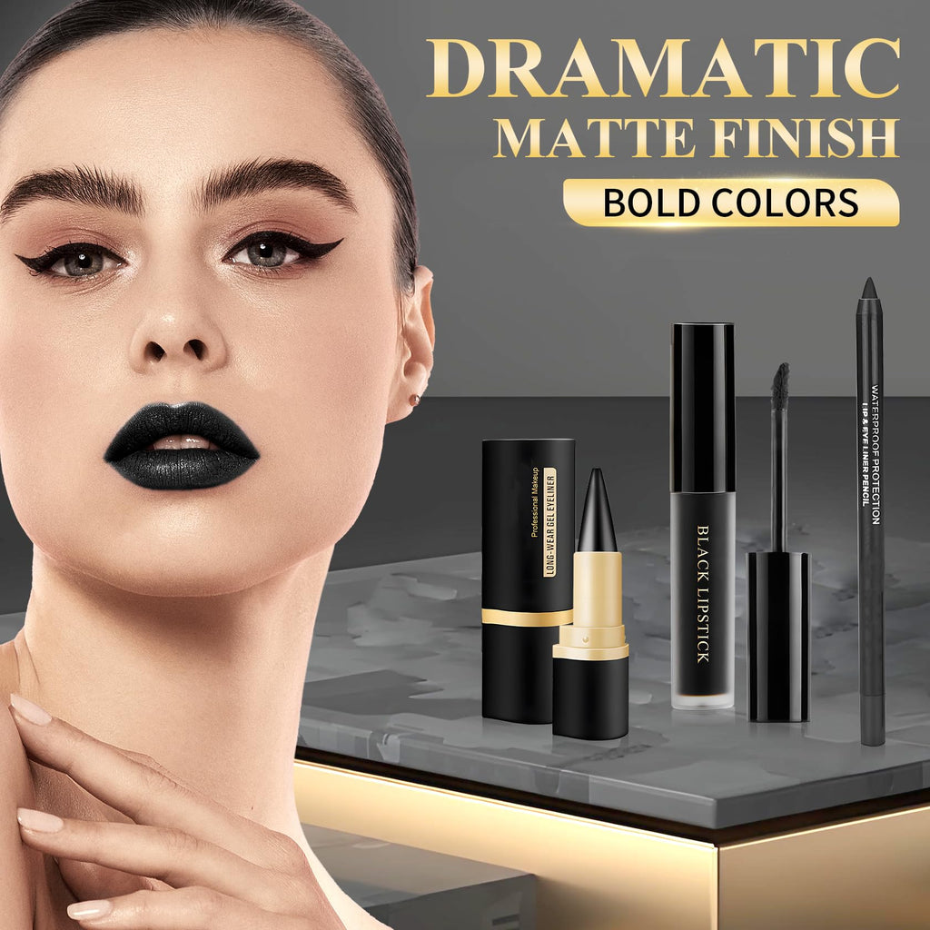 UAOE Black Lipstick Halloween Black Lip Liner Gel Eyeliner Pencil
