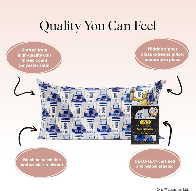 Kitsch x Star Wars R2-D2 & C-3PO Satin Pillowcase, Size 19x36