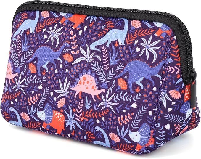 AJLTPA Waterproof Neoprene Cosmetic Bag, Jungle Dinosaurs