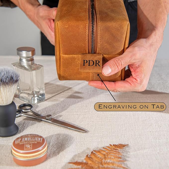 Personalized Handcrafted Leather Toiletry Bag for Men, Custom Shaving, Travel Dopp Kit, Grandpa, Dad, Husband, Father, Him, Boyfriend, Groomsmen, Birthday, Wedding, Graduation, Retirement Gifts