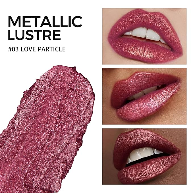 Anglicolor Metallic Plum Lipstick,High Impact Lipcolor,Lightweight Hydrating Formula Smooth and Non-Sticky,Frosted Plum Rose Lipstick For Women,Full-Coverage Lip Makeup (03 LOVE PARTICLE, 4g)