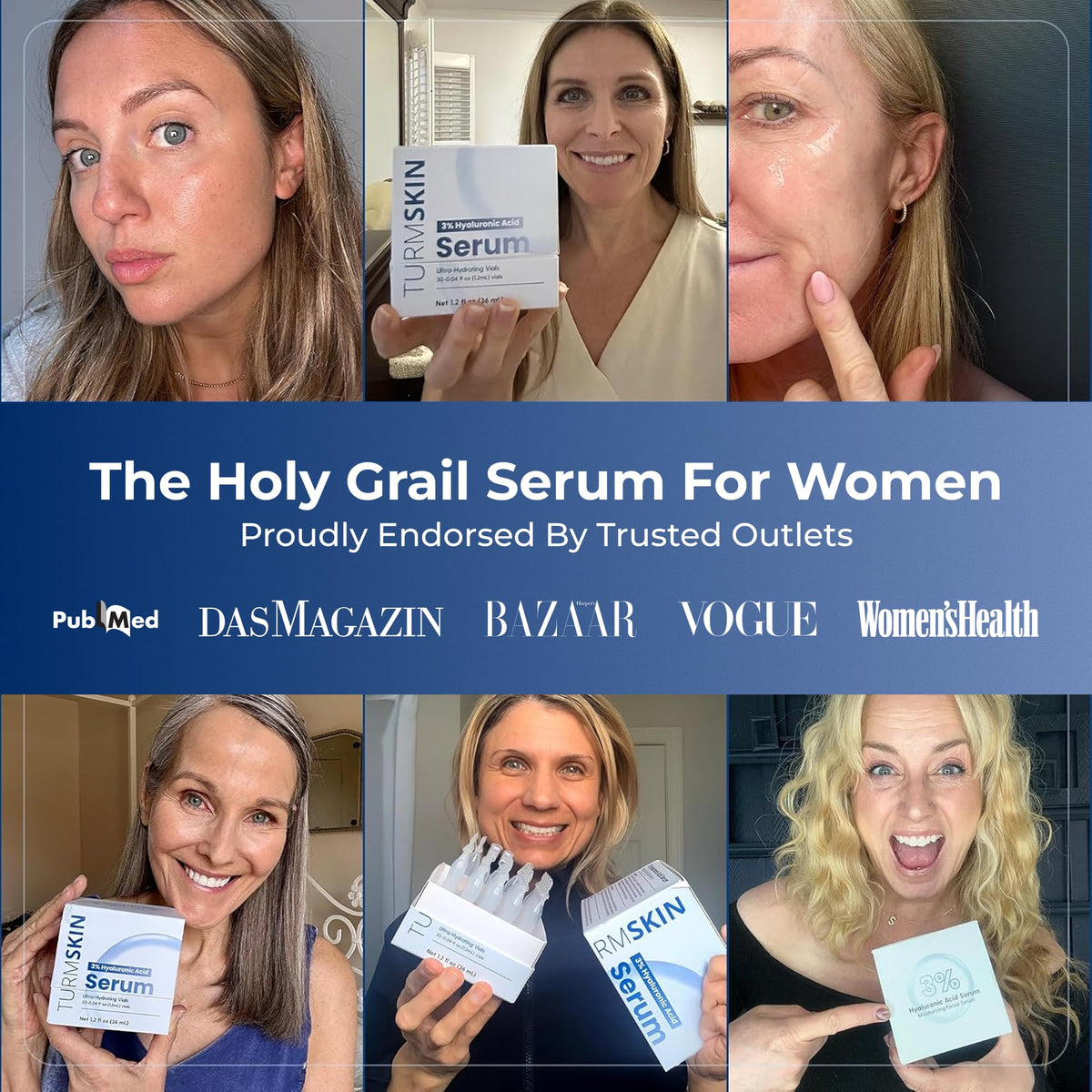 TURMSKIN® Hyaluronic Acid Serum Ampoules [ULTRA HYDRATING VIALS] - 3% Hyaluron Booster for Glass Skin & Anti Aging - 24 Hours Hydration - Soft PE Triple Hyaluronic Complex for Faceskin Repair & Renew