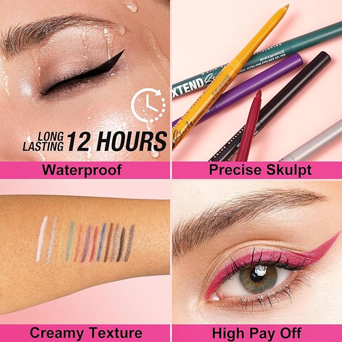 Mefyhtune Waterproof Eyeliner black Shimmer Retractable Black Gel Eyeliner Smudge-proof Hypoallergenic Makeup (11#)