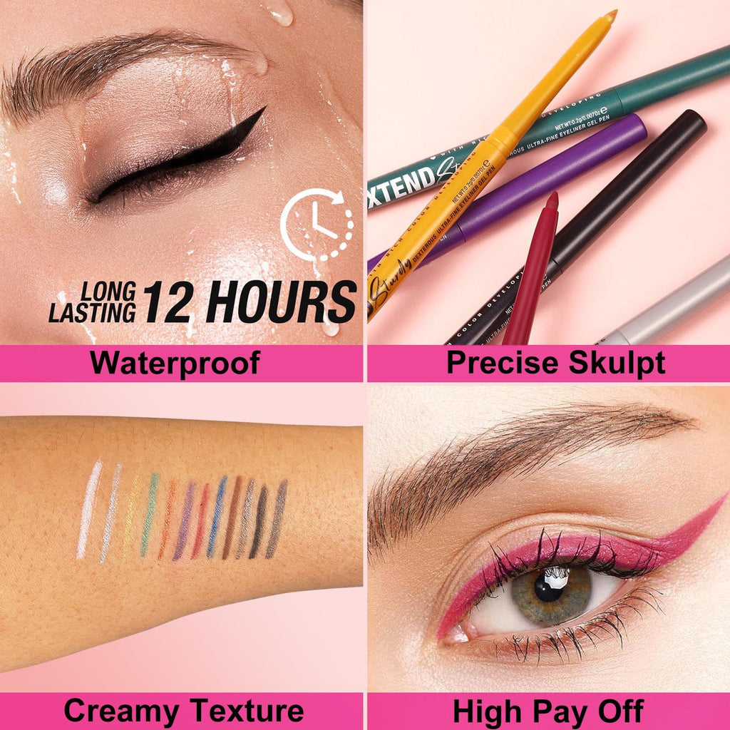 Mefyhtune Waterproof Eyeliner black Shimmer Retractable Black Gel Eyeliner Smudge-proof Hypoallergenic Makeup (11#)